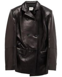 KHAITE - Double-Breasted Leather Blazer - Lyst