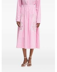 Morgan - Striped Broderie-Anglaise Midi Skirt - Lyst