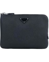 Prada - Bolso De Mano Con Placa Del Logo Y Cremallera - Lyst