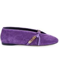 Moschino - Logo-Buckle Suede Ballet Flats - Lyst