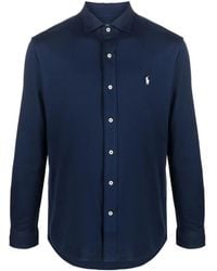 Polo Ralph Lauren - Slim Fit Navy Stretch Poplin Shirt With Light Pony - Lyst