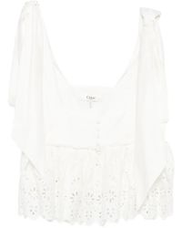 Chloé - Broderie Anglaise Top Met Gestrikte Bandjes - Lyst