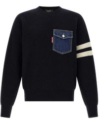 DSquared² - Gerippter Pullover mit Jeanstasche - Lyst
