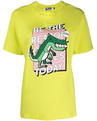 SJYP Dinosaur-print Cotton T-shirt - Yellow