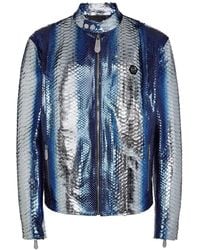 Philipp Plein - Leren Bikerjack Met Python-Print - Lyst