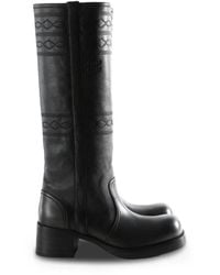 Miu Miu - Embroidered Leather Boots - Lyst