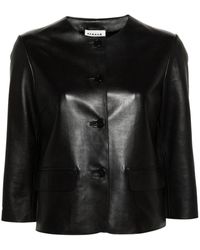 P.A.R.O.S.H. - Cropped Button-up Leather Jacket - Lyst