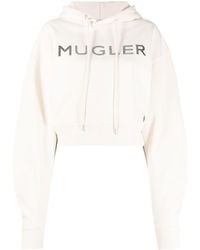 Mugler - Metallic-logo Cropped Hoodie - Lyst