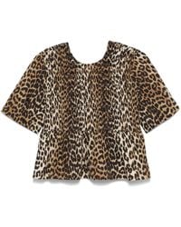 Ganni - Gesmockte Blouse Met Luipaardprint - Lyst