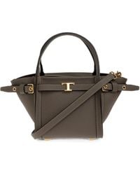 Tod's - Mini T Signature Shopping Buckled Pebbled-Leather Tote Bag - Lyst