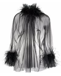 Styland - Sheer Feather-Trimmed Blouse - Lyst