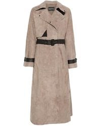 Emporio Armani - Belted Suede Trench Coat - Lyst