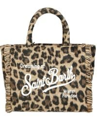 Mc2 Saint Barth - Colette Vilten Shopper Met Franje Luipaardprint - Lyst