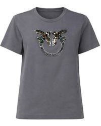 Pinko - T-Shirt With Love Birds Jewel Maxi Embroidery - Lyst