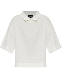 Emporio Armani - Chevron-Knit Peter Pan-Collar Top - Lyst