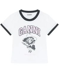 Ganni - T-Shirt Mit Weißem Logo-Print - Lyst