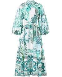 CAMILLA - Printed Bubble-Sleeve Shirt Midi Dress - Lyst