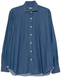 Barba Napoli - Denim-Katoenen Overhemd - Lyst