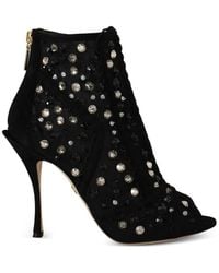 Dolce & Gabbana - Crystal-Embellished Peep-Toe Ankle Boots - Lyst