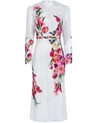 Saloni - Midi Claudia Floral-Print Silk Dress - Lyst
