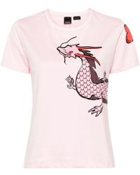 Pinko - | T-shirt Quentin in cotone con stampa drago | female | ROSA | XS - Lyst