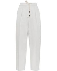Brunello Cucinelli - Off- Cotton-Linen Blend Gabardine Trousers - Lyst