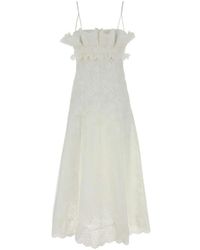 Alberta Ferretti - Broderie Anglaise Katoenen Jurk Met Ruches - Lyst