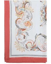 Etro - Silk Scarf With Logo And Floral Paisley Motif - Lyst
