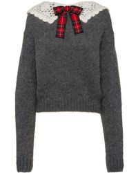 Miu Miu Crochet Tartan Collar Sweater - Gray