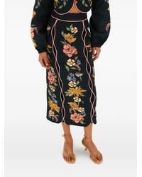 FARM Rio - Floral-Embroidered Midi Skirt - Lyst