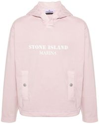 Stone Island - Katoenen Hoodie Met Logoprint - Lyst