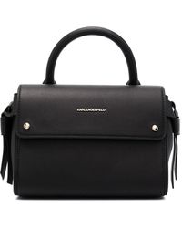 Karl Lagerfeld Leather Agyness Top Handle Satchel in Black Gold 