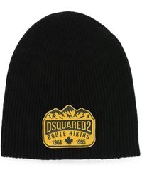 DSquared² - Logo-Patch Ribbed-Knit Beanie Hat - Lyst