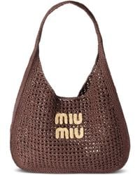 Miu Miu - Raffia-Effect Woven Shoulder Bag - Lyst