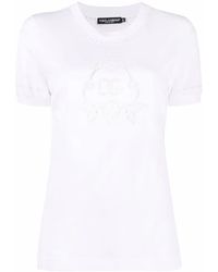 Dolce & Gabbana - Broderie-Anglaise Cotton T-Shirt - Lyst