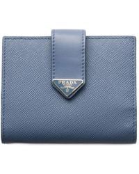 Prada - Small Saffiano And Smooth Leather Wallet - Lyst