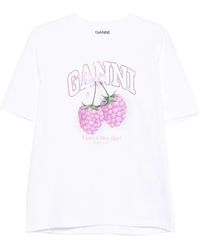 Ganni - Raspberry Cotton T-Shirt - Lyst