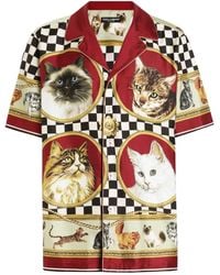 Dolce & Gabbana - Camisa De Seda Con Estampado Gatos - Lyst