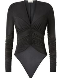 Genny - V-Neck Ruched Bodysuit - Lyst