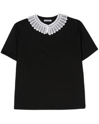 Parlor - Crochet-collar Cotton T-shirt - Lyst