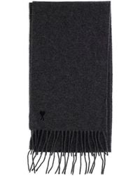Ami Paris - Bufanda Con Logo Bordado Y Flecos - Lyst