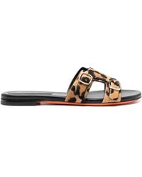 Santoni - Leopard-Print Double-Buckle Slides - Lyst