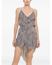 Nissa - Printed Chiffon Asymmetric Mini Dress - Lyst