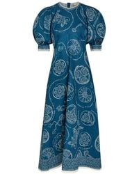 ALÉMAIS - Lucky Graphic-Print Puff-Sleeve Midi Dress - Lyst