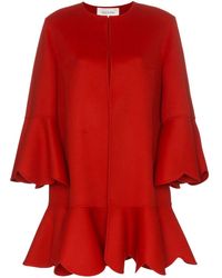 Valentino Collarless Ruffled Coat - Red