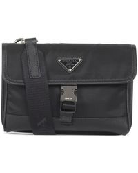 Prada - Schultertasche Aus Re-Nylon Und Saffiano-Leder - Lyst