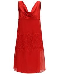 Ferragamo - Draped Lace-Embroidered Mini Party Dress - Lyst