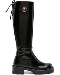 Versace - Embellished Glossed-leather Knee Boots - Lyst