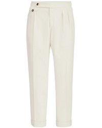Brunello Cucinelli - Cotton Corduroy Trousers With Reversed Double Pleats And Waist Tabs - Lyst