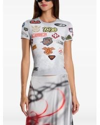 DIESEL - Ribbed Cotton Top With Trompe L'Oeil Patches - Lyst